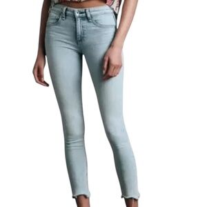 Rag & Bone Cate Mid Rise Ankle Skinny Jeans Size 25 Jade Raw Hem Stretch Denim